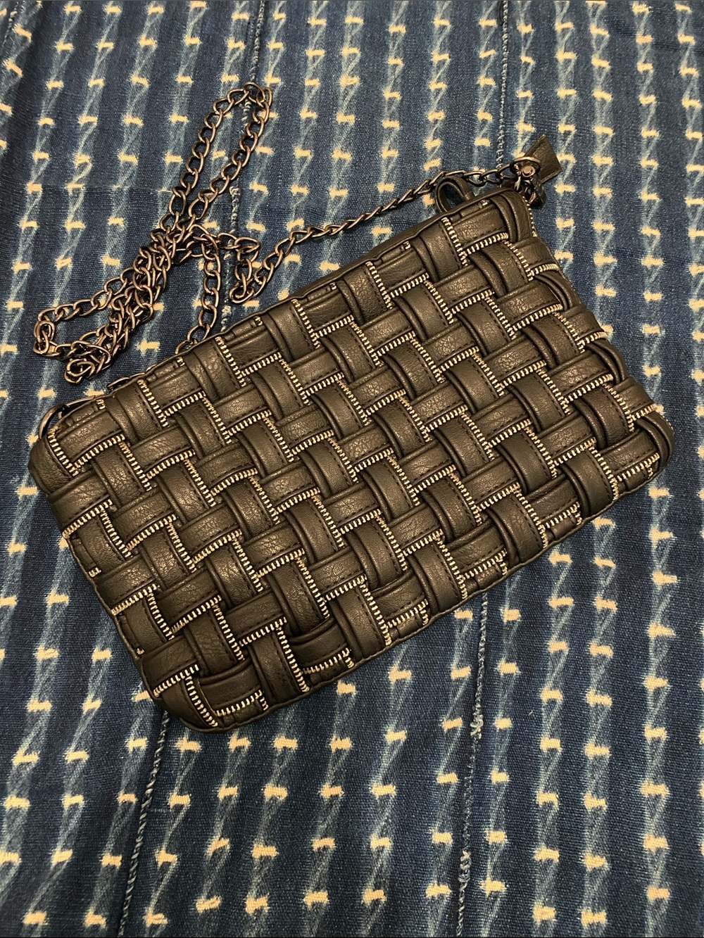 Olivia + Joy Black Woven Chain w/ chain Strap Clutch